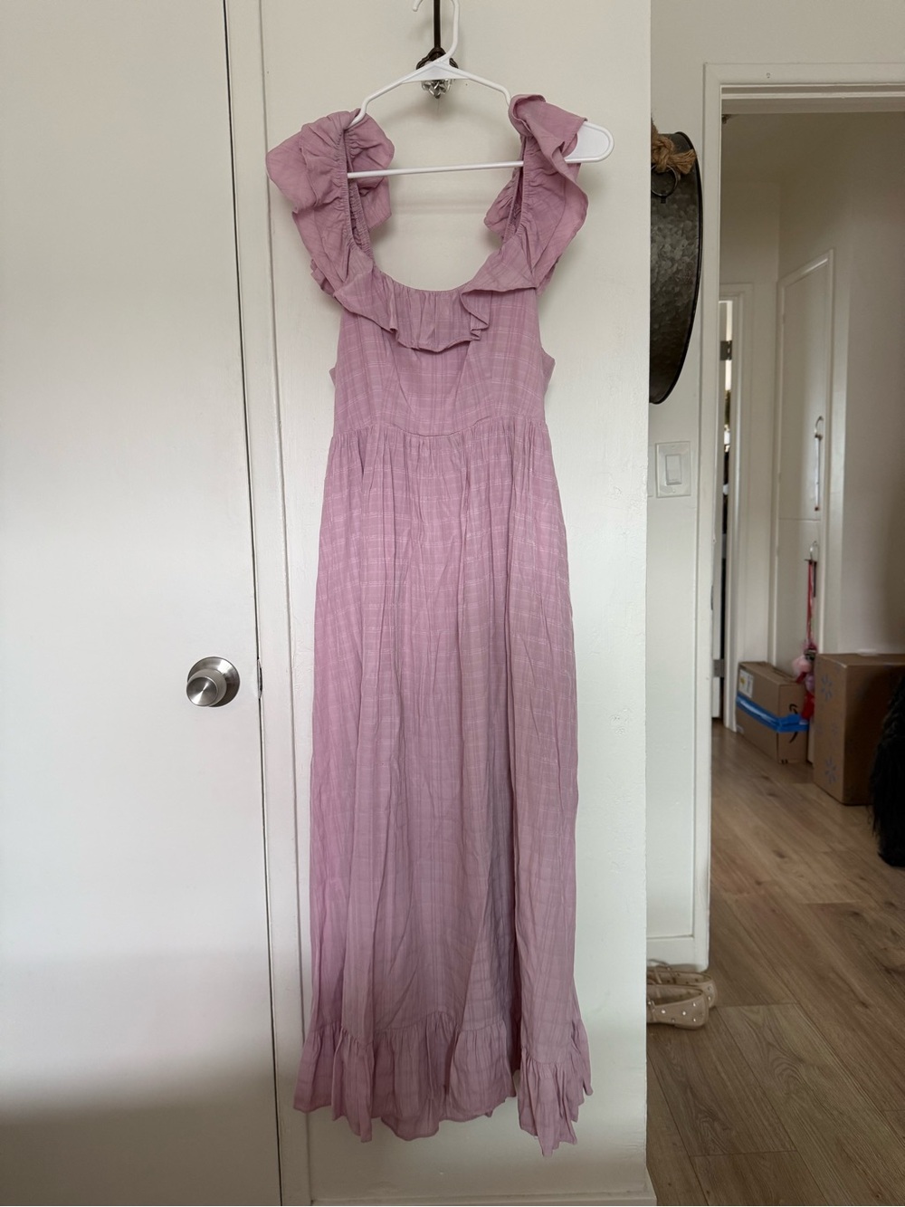 Ruffle Trim Maxi Dress in Dusty Rose